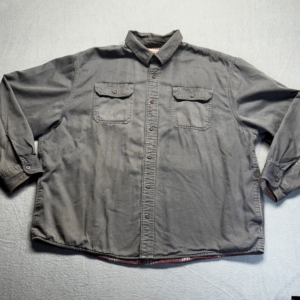 Wrangler Authentics Mens 2XL Flannel Lined Long Sleeve Shirt Gray Cotton Twill